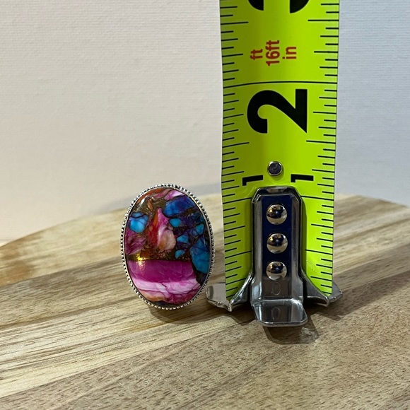 PINK DAHLIA TURQUOISE 925 SILVER OVERLAY GEMSTONE RING SIZE 10 - Picture 7 of 8